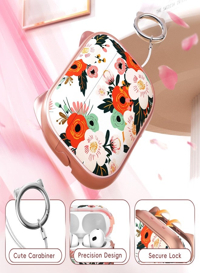 MHYALUDO جراب MHYALUDO لسماعات AirPods Pro 2 مع طقم تنظيف، تصميم لطيف بطبعة أذن قطة وإبزيم أنيق للبنات، حامل هاتف وإبزيم قفل علوي آمن لجراب AirPods Pro من الجيل الثاني/الأول، زهرة ذهبية وردية - Image 5